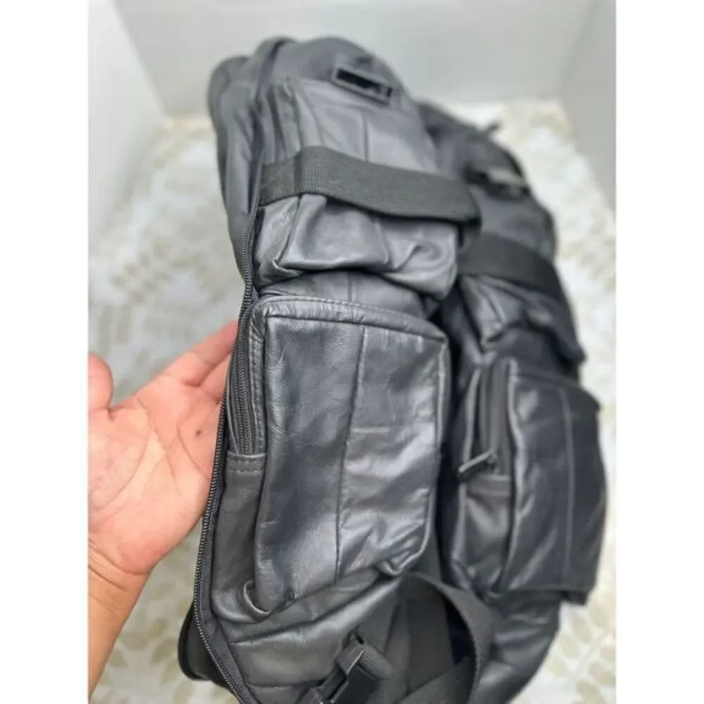 Carroll 2 Piece Leather‎ Motorcycle Backpack RUCKSACK Black And Bonus Bag Large